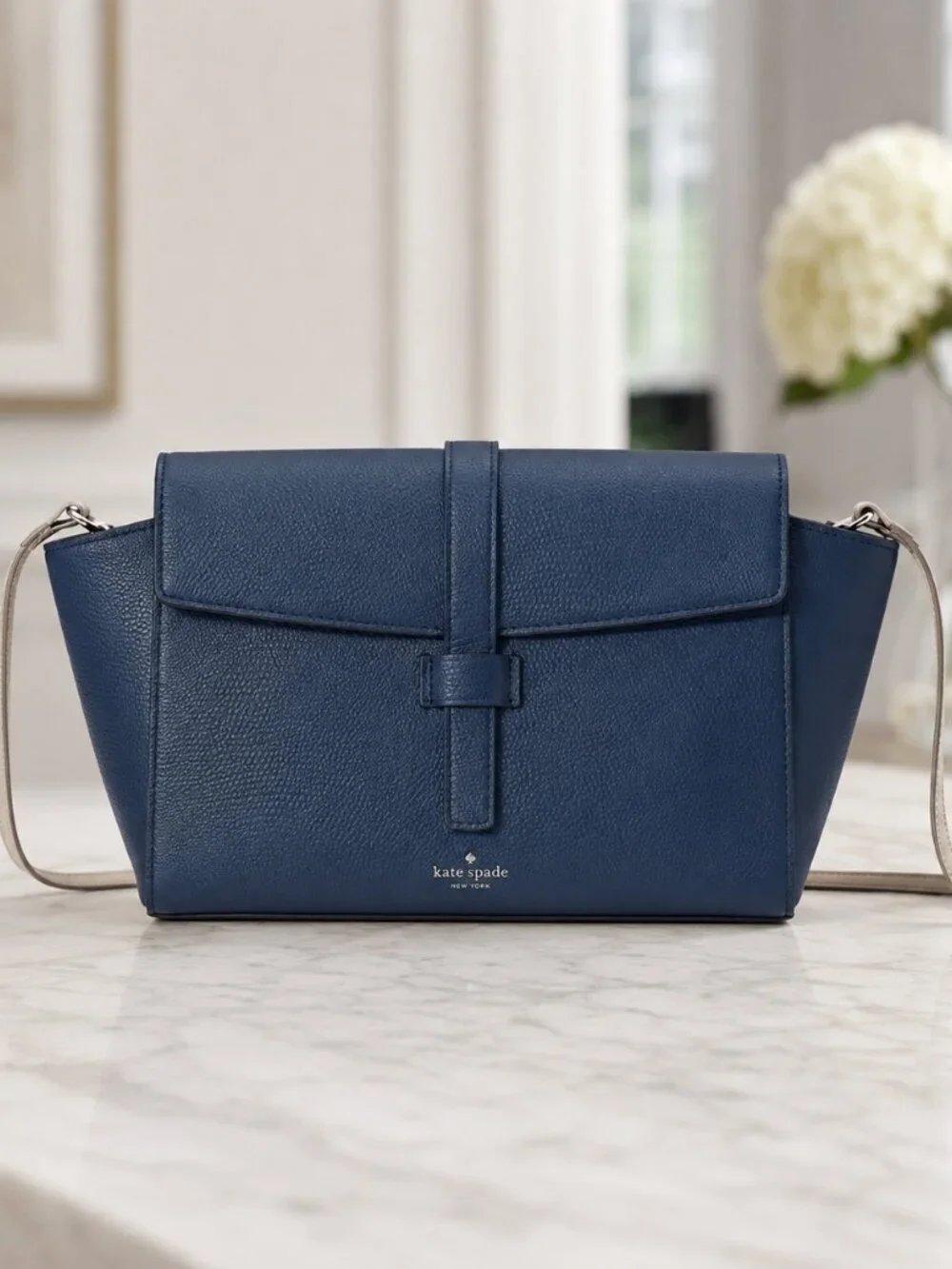 Kate Spade Blue Lizard Embossed Leather Crossbody Gold Chain NWT